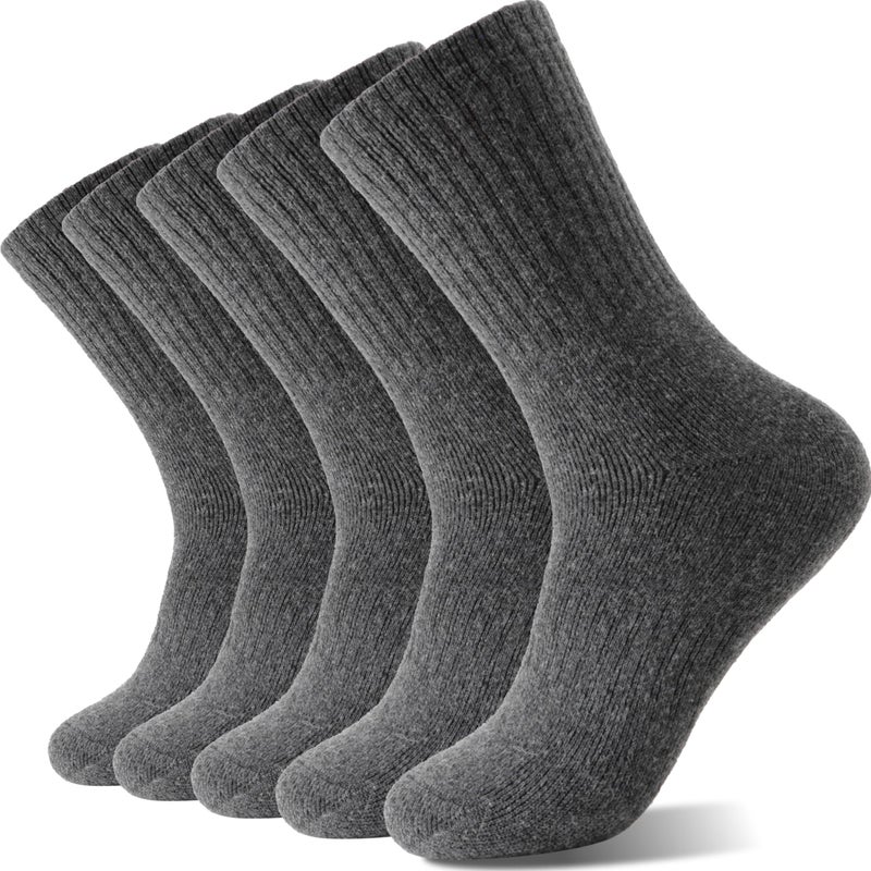 Sandsuced Wool Warm Socks for Women Winter Hiking Thick Boot Thermal Cozy Crew Work Soft Ladies Socks 5 Packï¼ˆSolid Color Greyï¼‰ - Image 1